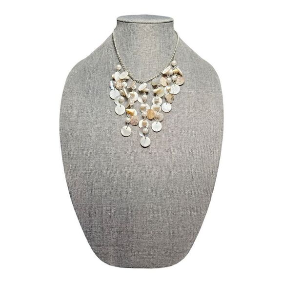 Abalone Aura & Mother of Pearl Disc Cascade Necklace (NWOT) - Picture 2 of 10